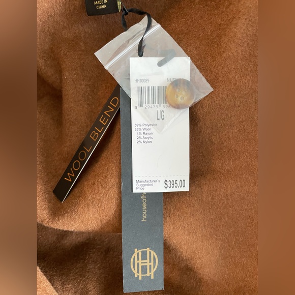 HOUSE OF HARLOW 1960 Wool Blend Coat with Scarf Nutmeg Womens LARGE Shawl combo - Picture 8 of 14